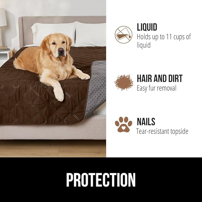 GORILLA GRIP Waterproof Dog Blanket, 68x82 Couch Cover for Dogs Washable, Protects Sofa, Furniture, Crate, Car, RV Essentials Pet Supplies, Tear and Slip Resistant Leakproof Cushion Cover, Brown