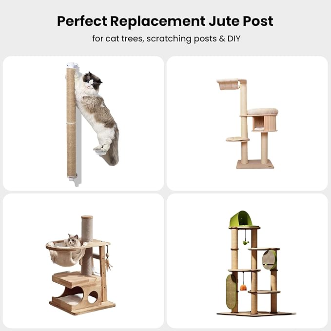 SVD.PET Cat Scratching Post Replacement, 17” x 2.95” Jute Rope Cat Tree/Tower Replacement Post, Refill Scratcher Posts with M8 Screws for DIY Cat Scratcher (2PCS)