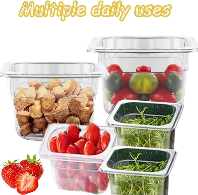 12PCS Clear Food Storage Container 1/6 Size 6 Inch Deep Plastic Food Pan with Lids Salad Bar Containers for Restaurant,Commercial,Hotel,Fruits,Vegetables,Beans