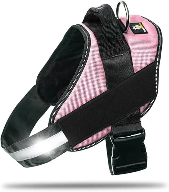 Non Pull Dog Harness with Patch Panels and Handle, Adjustable, Reflective, No Choke, Heavy Duty Easy On Service Dog Vest Harnesses for Medium Large Small Sized Dogs - Pink, M