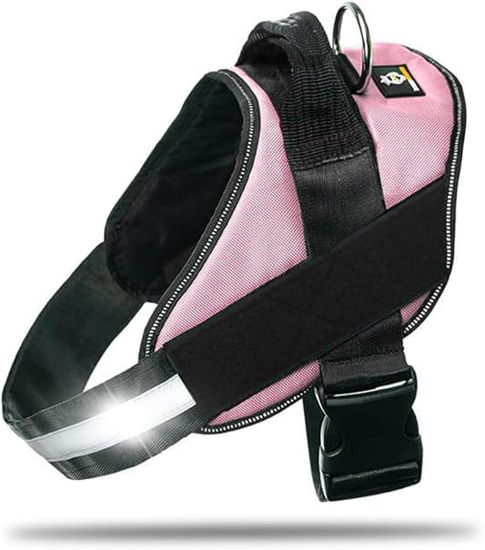 Non Pull Dog Harness with Patch Panels and Handle, Adjustable, Reflective, No Choke, Heavy Duty Easy On Service Dog Vest Harnesses for Medium Large Small Sized Dogs - Pink, M