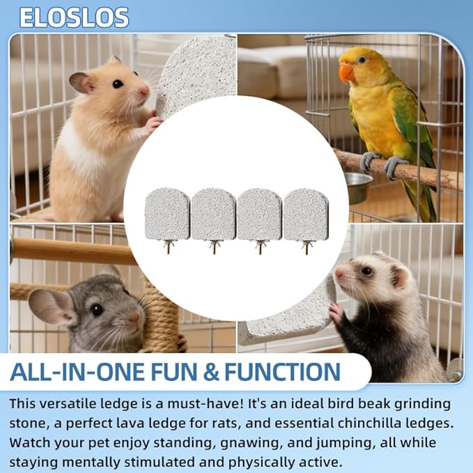 4 Pack Medium Size Lava Ledge for Small Pets - Chinchilla, Hamster, Parrot - Grinding & Jumping Platform in Gray