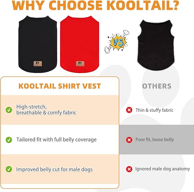 KOOLTAIL Dog Clothes for Large Dogs Boy Girl, 2 Pack Cotton Winter Warm Dog T Shirts Coats for Outdoor, UV & Insect Protection Anti-Hair Loss & Lightweight Pet Vest Tank Tops Apparel, Black&Red 2XL