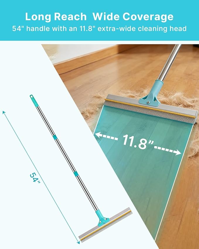 Carpet Rake for Pet Hair Removal Tool, Upgraded Reusable Carpet Scraper Broom with 54” Adjustable Long Handle, Premium Sturdy Cat & Dog Hair Remover Carpet Brush for Rugs, Mats, Couch
