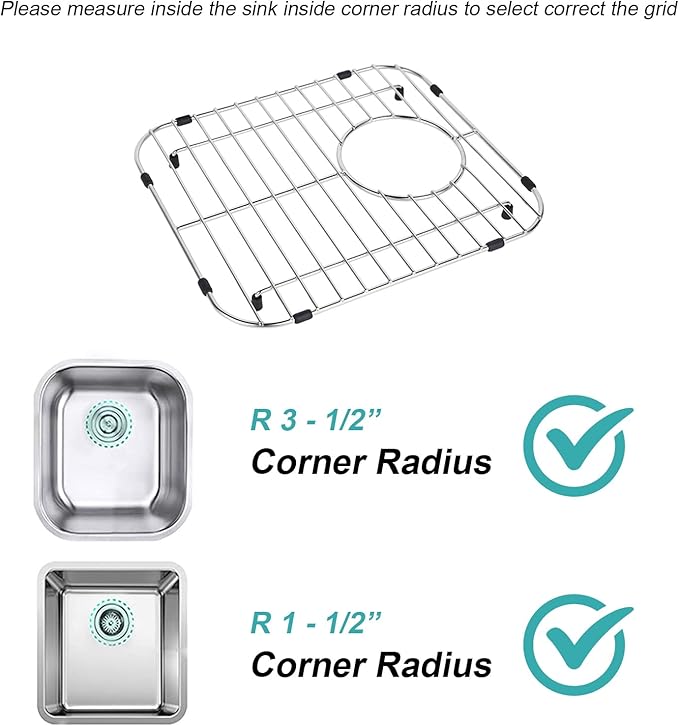 Kitchen Sink Grid 11-3/4" x 12-1/4"- Heavy Duty Kitchen Sink Protector with Built-in Strainer & Rear Drain, Non-Slip Rubber Feet & Scratch Resistant Bottom Guard