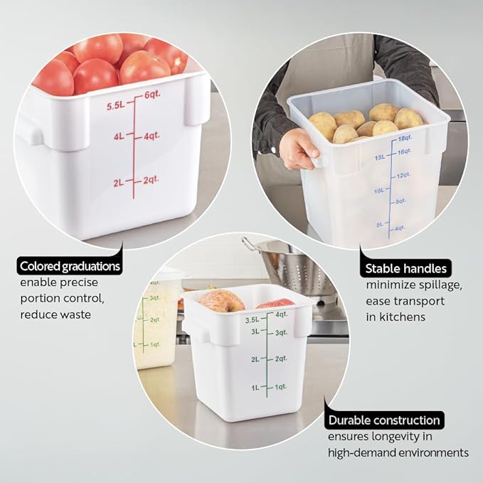 Restaurantware Food Storage Container 10 Pack of 2 qt Plastic Kitchen Storage Bin with Volume Markers Space-Efficient Design Dishwasher-Safe Polypropylene White