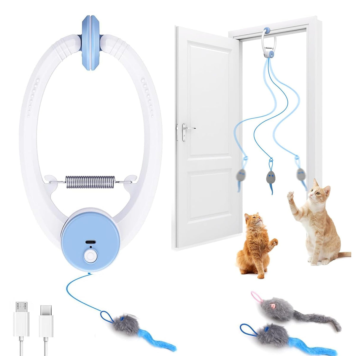 KWV Interactive Cat Toys for Indoor Cats - Automatic Flying Bird Feather Wand Chase Exercise Enrichment Stimulation, Rechargeable Durable Kitten & Adult Cat Electric Hanging Toy for Cats (Light Blue)