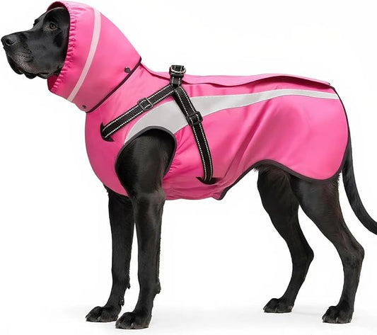 Mosucoirl Dog Raincoat Waterproof Raincoats for Dog Reflective Dogs Rain Jackets with Hood Hoodie Pet Rain Poncho Coat for Small Medium Large Dogs Puppies S-XXL (Pink, L)