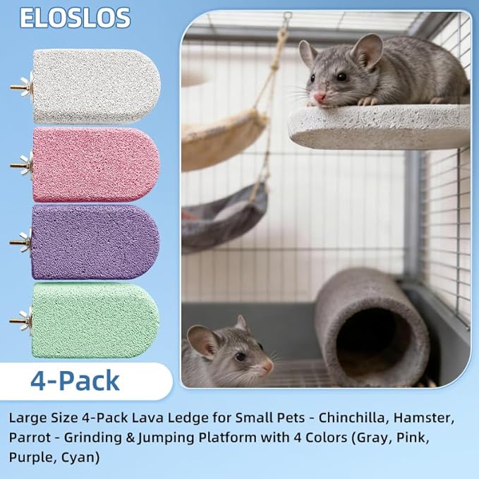 4 Pack Large Size Lava Ledge for Small Pets - Chinchilla, Hamster, Parrot - Grinding & Jumping Platform with 4 Colors (Gray, Pink, Purple, Cyan)