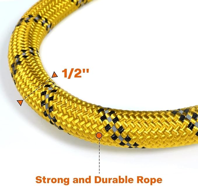 Taglory Rope Dog Leash 6 FT with Comfortable Padded Handle, Highly Reflective Threads Leash for Medium Large Dogs, 1/2 inch, Yellow