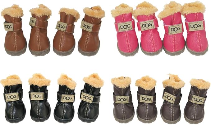 WINSOON Dog Australia Boots Pet Antiskid Shoes Winter Warm Skidproof Sneakers Paw Protectors 4-pcs Set (Size 5, Pink)