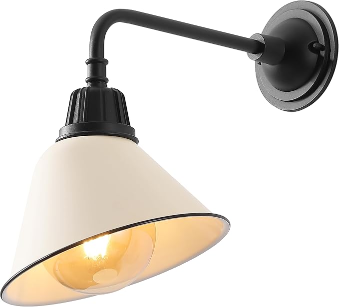 JONATHAN Y JYL7612J Croydon 9.63" 1-Light Farmhouse Industrial Indoor/Outdoor Iron LED Gooseneck Arm Outdoor Sconce for Entryway Lobby Kitchen Bathroom Bedroom Living Room Hallway, Matte Almond