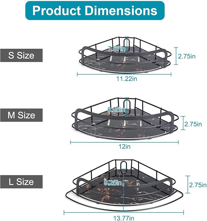 Corner Shower Caddy Tension Pole, Upgraded Adjustable Corner Shower Caddy Organizer with Hooks, 4-Tier Shelf Inside Shower Bathtub Organizers & Storage, Thickend Rustproof Steel, 33 to 116 Inch Height