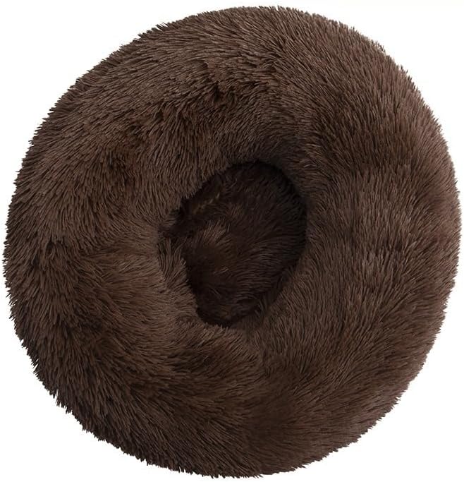 Anxiety Relief Dog Bed - Mr Fluffy Friend Anti-Anxiety Original Calming Plush Pet Bed for Chewing, Crate Training & Thunderstorm Stress (C-Brown,L-70CM)