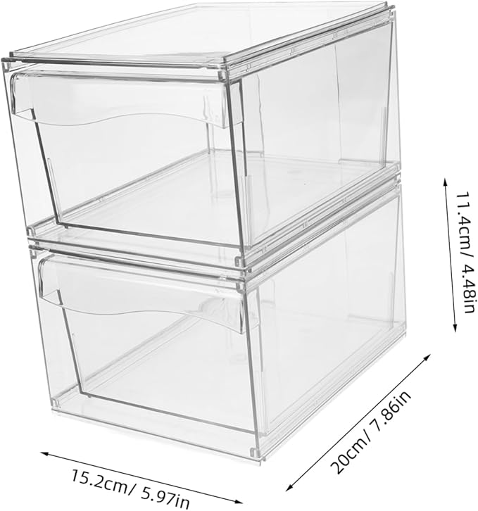 Happyyami 2pcs Acrylic Drawer Organizer with Detachable Design Stackable Cosmetic Storage Box with Drawer for Makeup Bathroom and Office Supplies Versatile Desktop Organizer for Items