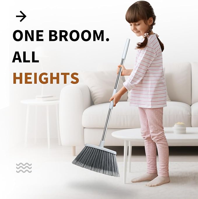Broom, Outdoor Brooms for Sweeping Indoor, Adjustable 55" Pet Hair Removal Heavy Duty Broom for Floors Home Kitchen Garage Commercial Patio Industrial Snow (Grey 2 Pack and Black 1 Pack)