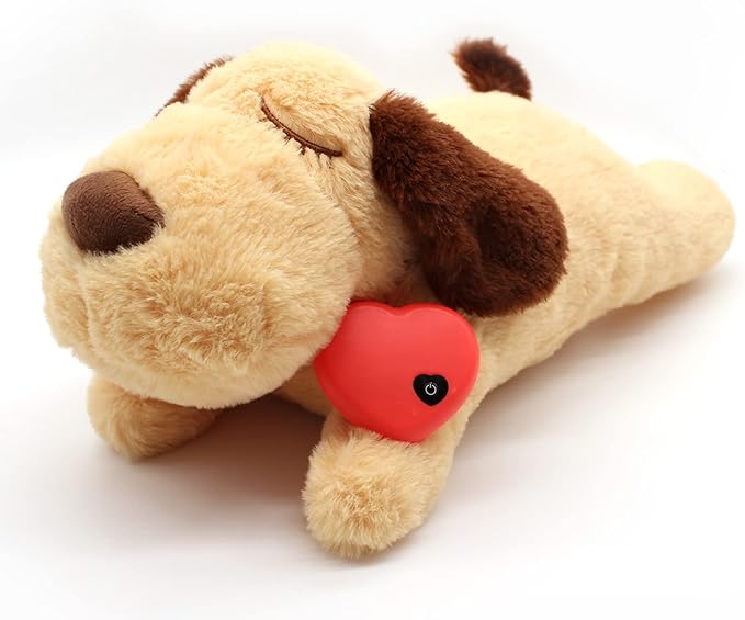 3T GROUP Heartbeat Puppy for Dogs Stuffed Animal with Heartbeat Toy for Puppy Essentials Sleep Aid Pet Behavioral Training Anxiety Relief Calming Plush Pillow(Yellow)