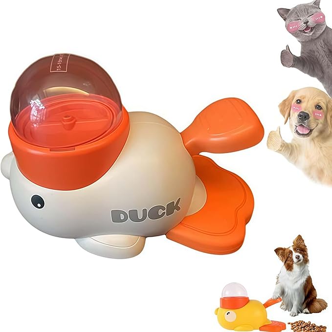 Duck Treat Dispenser Interactive Slow Feeder Puzzle Toy for Dogs and Cats, IQ Training Pet Enrichment Toy with Adjustable Openings(White)