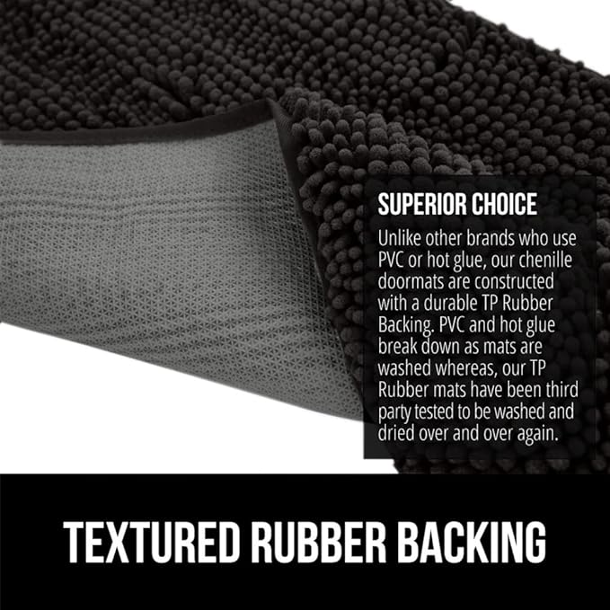 GORILLA GRIP SoakSTOPPER Dog Door Mat, 30x20 Machine Washable Rug Absorbent Doormat Captures Moisture Mud Dirt, Quick Dry Soft Chenille Entryway Rugs Indoor Entrance Mats for Dog Paws, Black