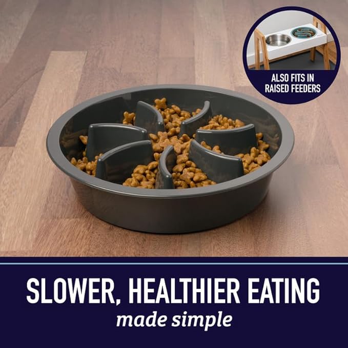 Leash Boss Slow Feeder Dog Bowls (4 Cup) Puzzle Dog Food Bowl with Feeder Holes, Fits into Elevated Pet Feeders, Slow Eating for Large, Medium & Small Sized Breeds - Blue