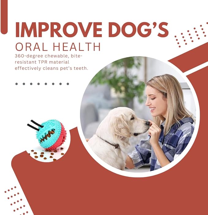 Interactive Dog Ball with Bell for Aggressive Chewers and Seperation Anxiety. Dog Toothbrush. Toy for Teething Puppys. Color May Vary