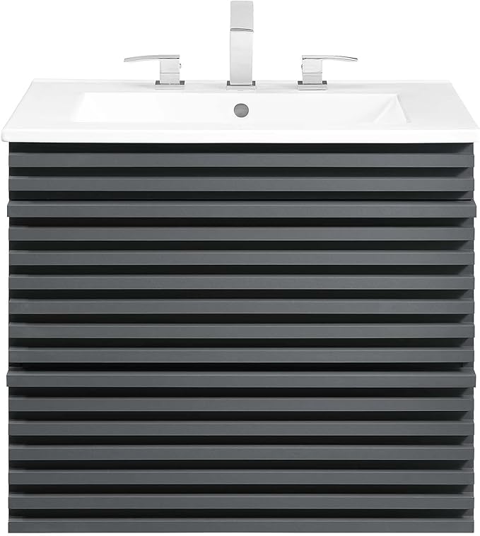 Modway Render 24" Wall-Mount Bathroom Vanity in Gray White