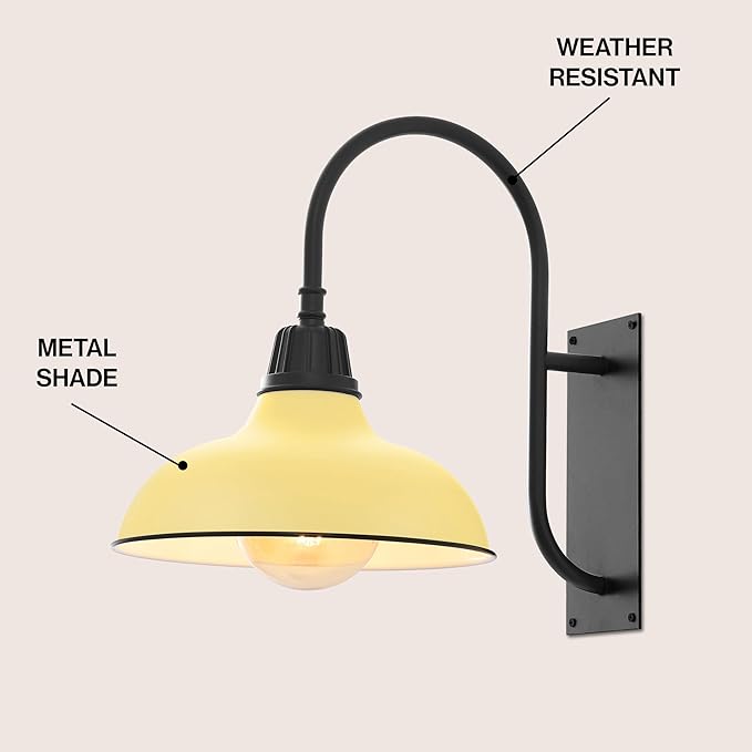 JONATHAN Y JYL7614H Stanley 12.25" 1-Light Farmhouse Industrial Indoor/Outdoor Iron LED Gooseneck Arm Outdoor Sconce for Entryway Lobby Kitchen Bathroom Bedroom Living Room Hallway, Matte Yellow