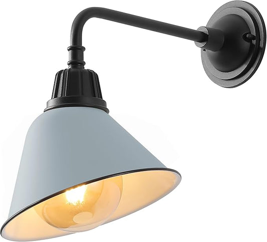 JONATHAN Y JYL7612K Croydon 9.63" 1-Light Farmhouse Industrial Indoor/Outdoor Iron LED Gooseneck Arm Outdoor Sconce for Entryway Lobby Kitchen Bathroom Bedroom Living Room Hallway, Matte Silver Blue