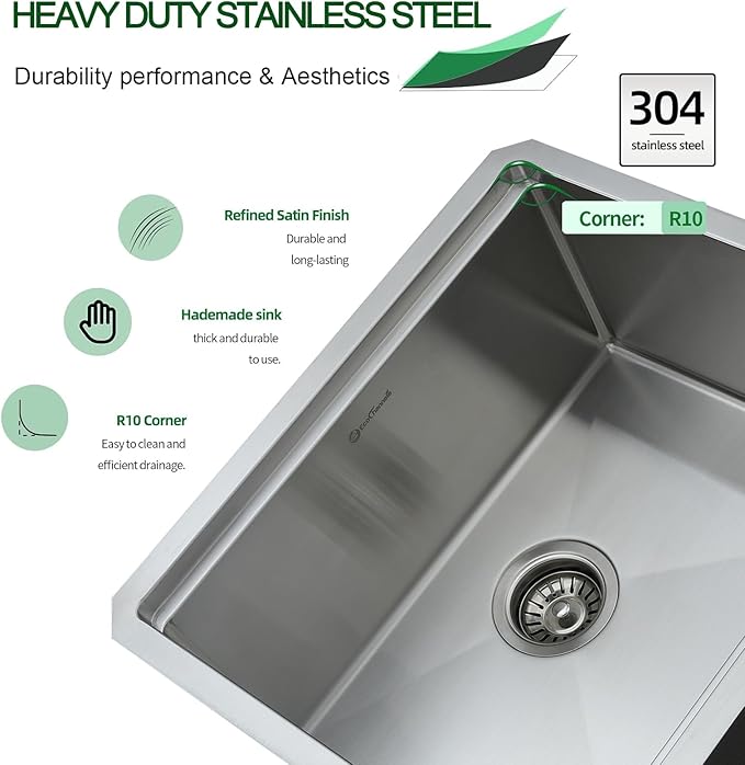Undermount Kitchen Sink, 21 x 19 Inch Sink Kitchen 16 Gauge Stainless Steel Kitchen Sinks Single Bowl Workstation Sink with Cutting Board