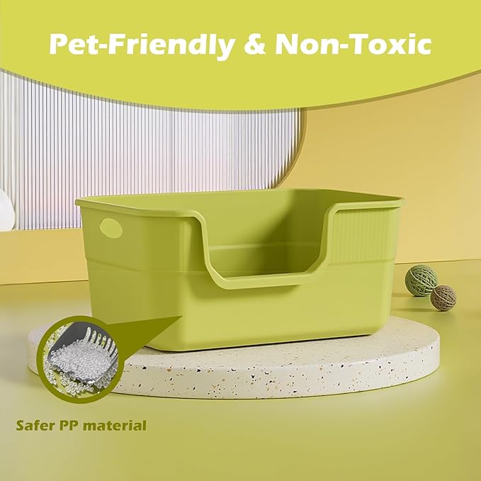Large Cat Litter Box with High Sides,Low Entry Cat Litter Pan Tray Kitty Litter Box for Indoor Big & Senior Cats,Anti-Splashing Waterproof Cat Toilet,Tool-Free Assembly,Easy to Clean (Grey)