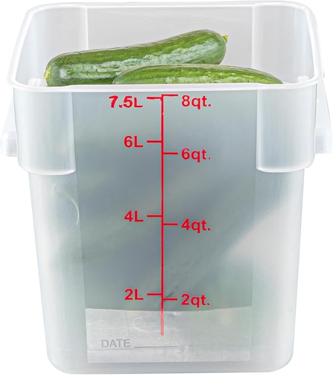 Restaurantware Food Storage Container 10 Pack of 8 qt Plastic Kitchen Storage Bin with Volume Markers Space-Efficient Design Dishwasher-Safe Polypropylene Translucent