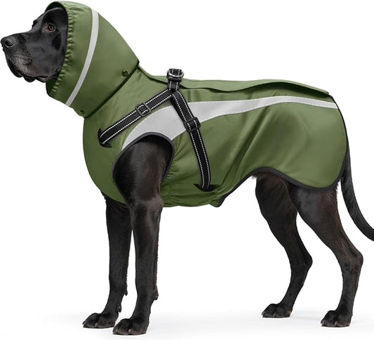 Mosucoirl Dog Raincoat Waterproof Raincoats for Dog Reflective Dogs Rain Jackets with Hood Hoodie Pet Rain Poncho Coat for Small Medium Large Dogs Puppies S-XXL (Green, L)