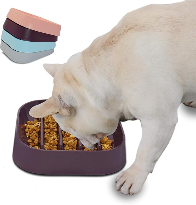 Healthy Slow Feeding Dog Bowl for French Bulldog -Slow Feeder Dog Bowl No Chocking Dog Cat Food Bowl with Striped Shape Pattern (Coffee)
