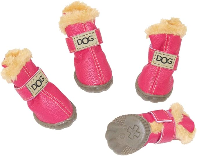 WINSOON Dog Australia Boots Pet Antiskid Shoes Winter Warm Skidproof Sneakers Paw Protectors 4-pcs Set (Size 5, Pink)