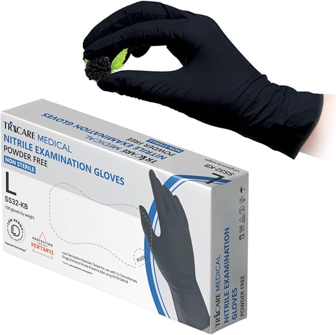 Nitrile Exam Gloves, Low Derma, Chemo Drug Tested, Latex free, Powder free, Berry Black, 3.5 Mil, S/M/L/XL