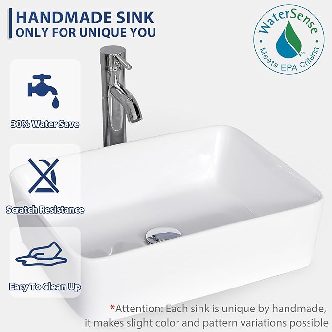 eclife 36" Modern Bathroom Vanity Sink Combo Freestanding Cabinet with Small Side Cabinet, White Rectangle Ceramic Vessel Sink, Water Save Faucet, Drain (White+T03)