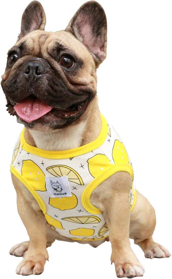 iChoue 100% Breathable Cotton French Bulldog Halloween Cartoon T Shirts Cute Clothes for Medium Dogs Vest Tank Tops Frenchie English Boston Terrier Pitbull Lemon - Large Plus