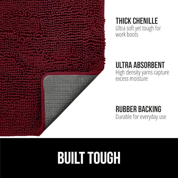 GORILLA GRIP SoakSTOPPER Dog Door Mat, 36x24 Machine Washable Rug Absorbent Doormat Captures Moisture Mud Dirt, Quick Dry Soft Chenille Entryway Rugs Indoor Entrance Mats for Dog Paws, Burgundy