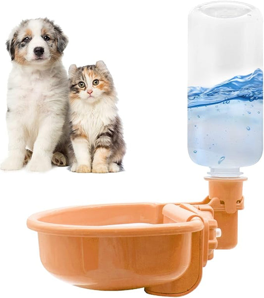 VANNON 16oz Pet Water Bottle, Gravity Dog Water Bowl Dispenser for Cage, Anti-Overflow Water Dispenser for Small Dogs, Cats, Rabbits and Other Small Animals, BPA Free, Orange