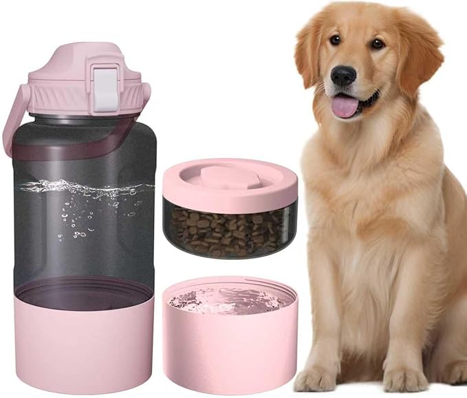 53oz Large Dog Water Bottle with Water & Food Bowl, 3-in-1 Portable Pet Feeding & Hydration Dispenser for Large Dogs & Humans, Leak-Proof Tritan Bottle for Hiking, Camping, Walking, Car Trips