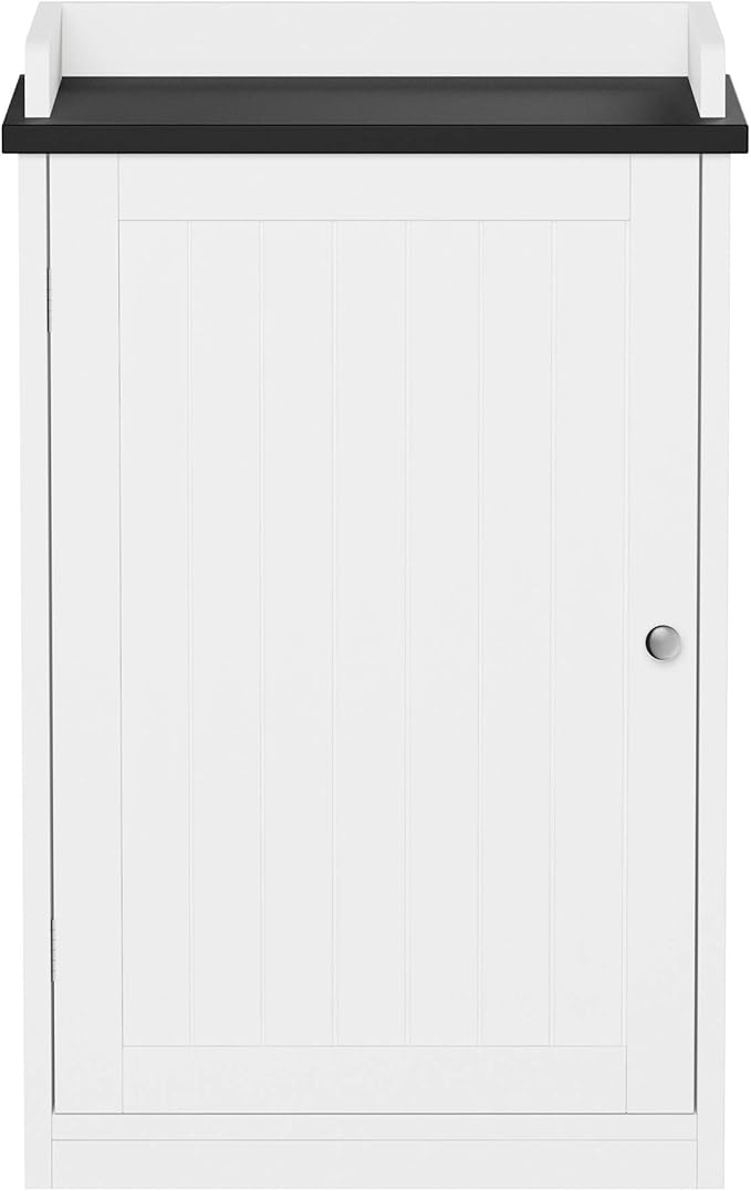 Lavish Home 2-Tier Bathroom Floor Storage Cabinet – 29” Tall Free Standing White Cupboard with Adjustable Shelf, Shutter-Style & Slatted Look Door – Towel, Toiletries, or Laundry Organizer