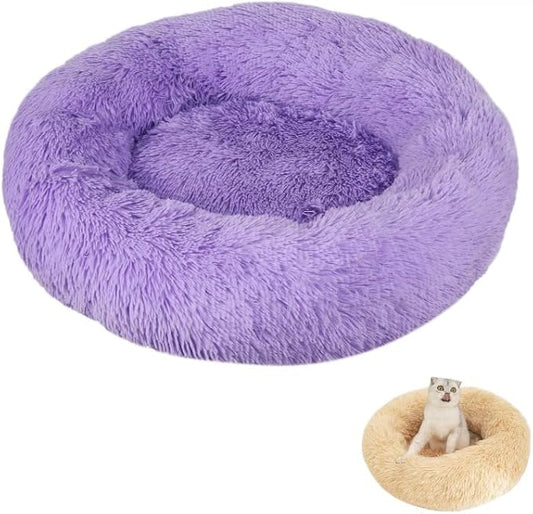 Anxiety Relief Dog Bed - Mr Fluffy Friend Anti-Anxiety Original Calming Plush Pet Bed for Chewing, Crate Training & Thunderstorm Stress (A-Purple,L-70CM)