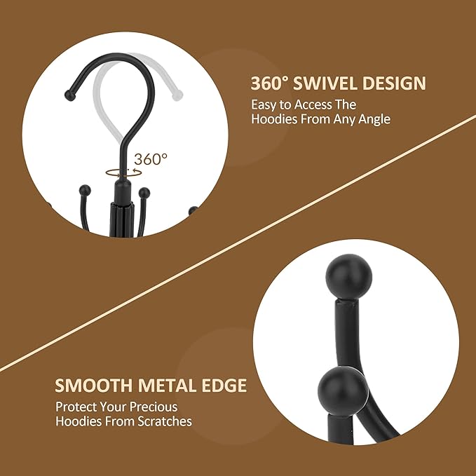ZEDODIER Hoodie Hangers, Rotatable Hoodie Organzier for Closet, Max 8 Storage Capacity Hoodies Holder, Metal Space Saving Closet Organizers and Storage, Black