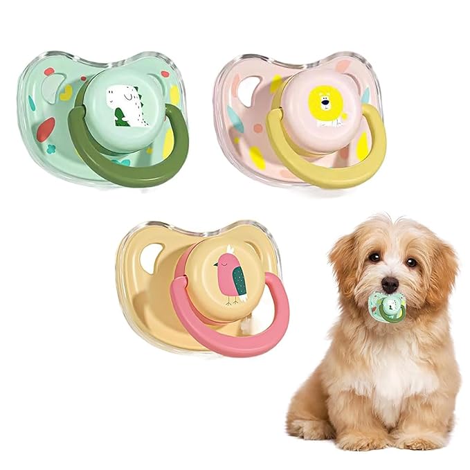 3Pcs New Calming Dog Pacifier Chew Toy, Dog Chewing Pacifier, Pet Silicone Chew Toy for Small Dog Cats (3 PCS, Mix)
