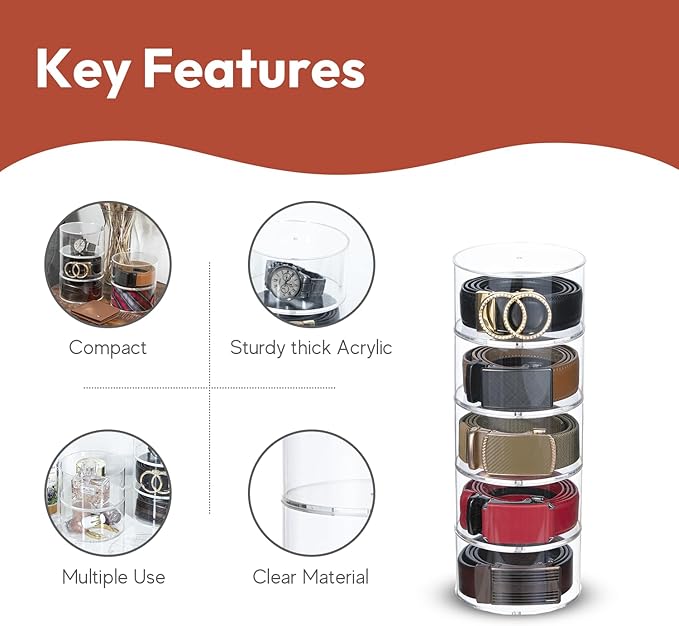Acrylic Belt Organizer, 15 Layer Belt Holder for Closet or Drawer, Display for Men’s and Women’s Belts, Jewelry, and Watches