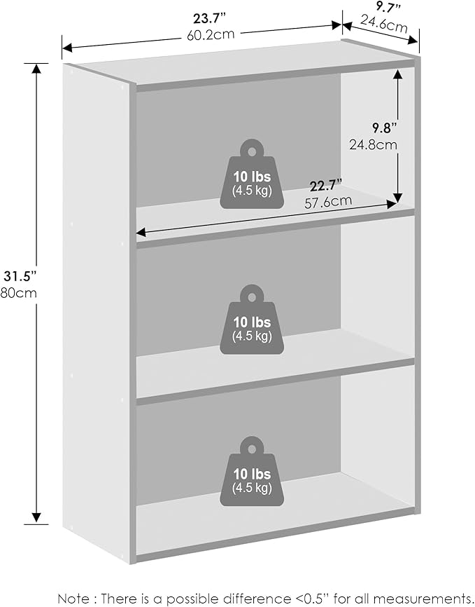 Furinno Reed 3-Tier Multipurpose Open Shelf Clothing & Closet Storage Organization, Plain White