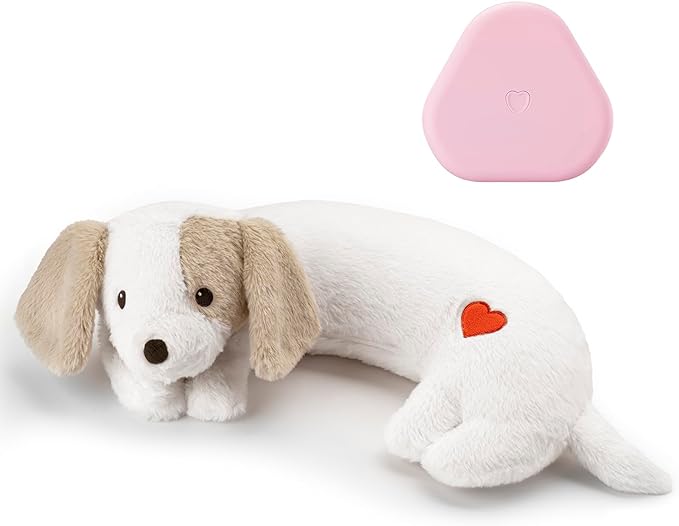 Heartbeat Puppy Toy for Dogs, Heartbeat Stuffed Animal for Anxiety Relief Calming Aid, Heartbeat Stuffed Toy for Behavioral Aid Crate Kennel Training, Puppy Essentials White