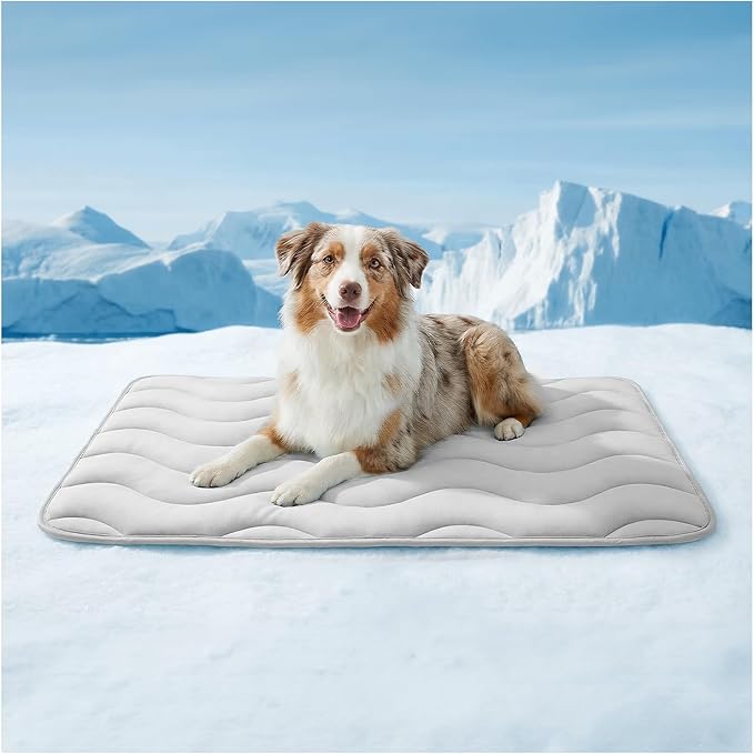 Dog Cooling Mat for Large Dogs, 35"x28" Breathable Self Cooling Crate Mat for Dogs & Cats, QMAX>0.5 Portable Washable Pet Cooling Pad for Dog Bed Thickened Cool Fiber Indoor/Outdoor Summer,Grey