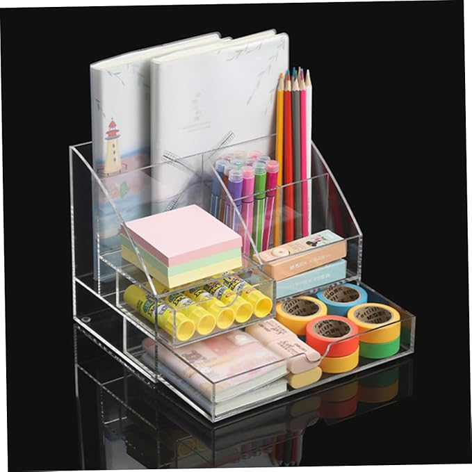 Acrylic Desktop Organizer with Multi-compartment Storage Box for Stationery Makeup Holder for Home Office and Vanity Use