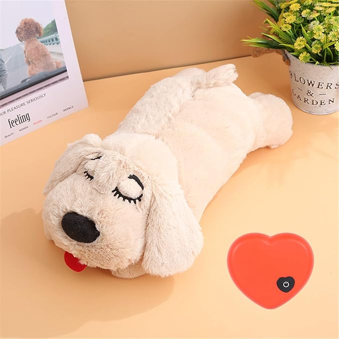 3T GROUP Puppy Heartbeat Toy Sleep Aid Puppy Essentials Dog Heartbeat Stuffed Animal Toy for Puppies Plush Pillow Pet Calming Anxiety Relief Behavioral Training(Beige)